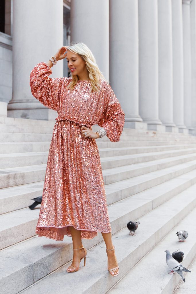 پیراهن بلند صورتی پولکدار زنانه