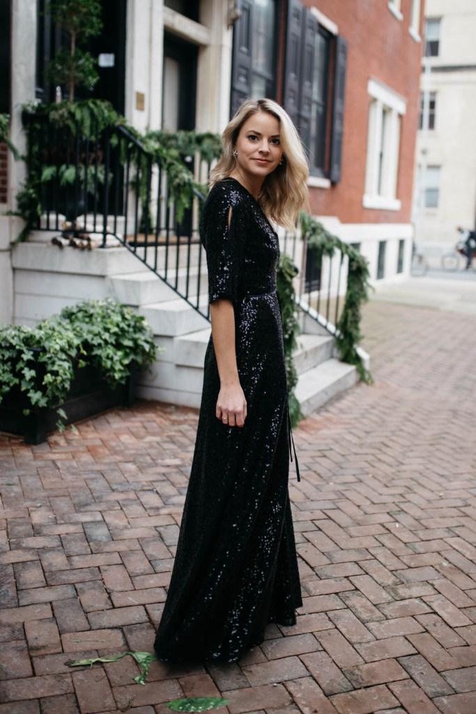 مدل لباس مجلسی پولکی عربی رنگ مشکی بلند