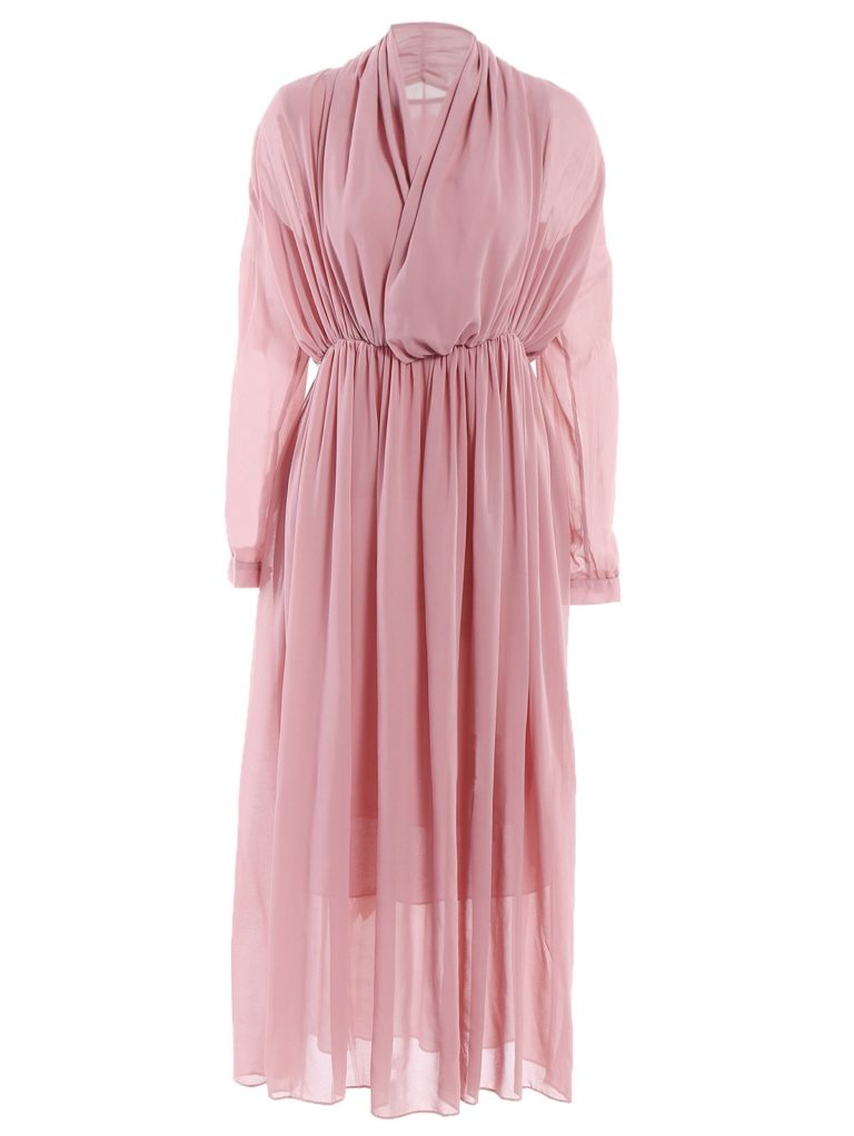 پیراهن حریر دخترانه مجلسی صورتی آستین دار