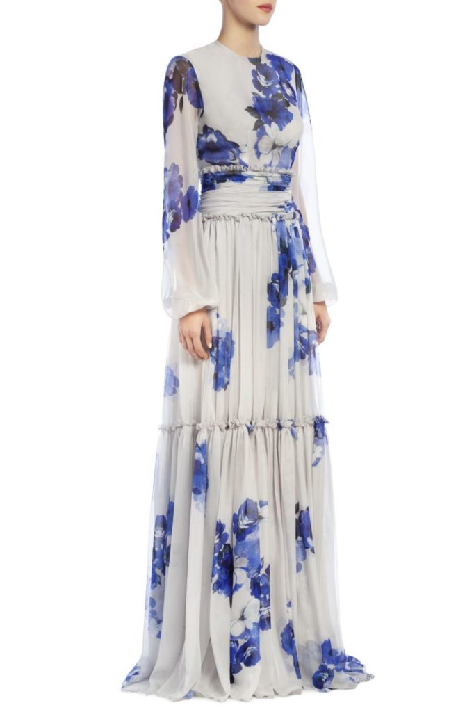 لباس حریر گلدار مجلسی زنانه بلند