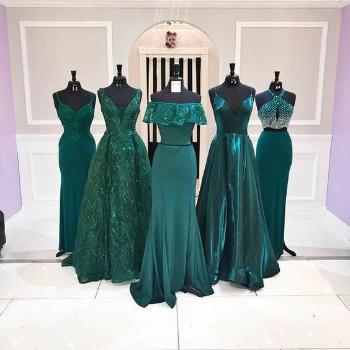 لباس مجلسی گیپور و ساتن بلند سبز شیک