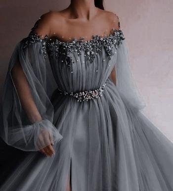 مدل لباس مجلسی توری طوسی جدید