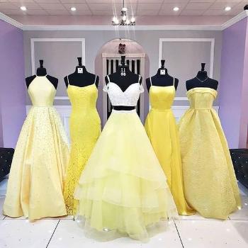 لباس مجلسی دخترانه بلند دو بنده شیک زرد
