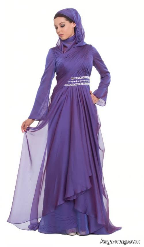 مدل لباس مجلسی بلند با پارچه حریر ساده و شیک آبی کاربنی