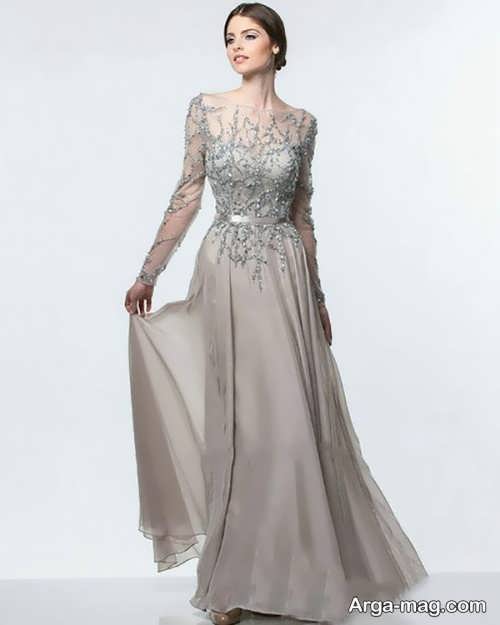 مدل پیراهن حریر کار شده بسیار شیک زنانه آستین دار