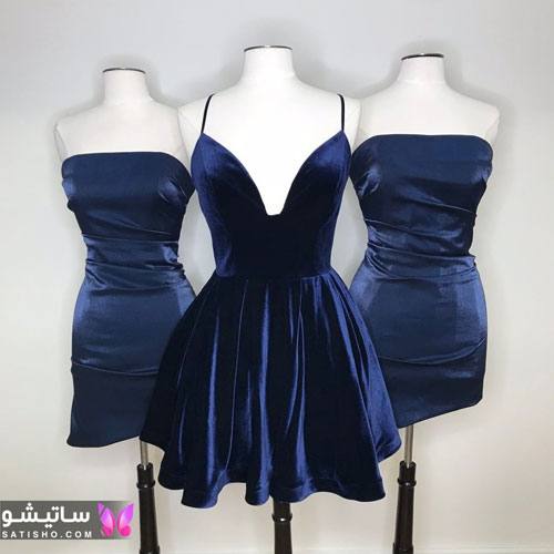 لباس مجلسی کوتاه خوشگل رنگ سورمه ای مدل لباس مجلسی دخترانه کوتاه مخمل