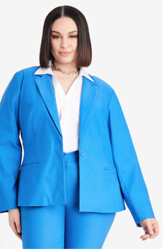 کت و شلوار زنانه سایز بزرگ آبی برقی روشن