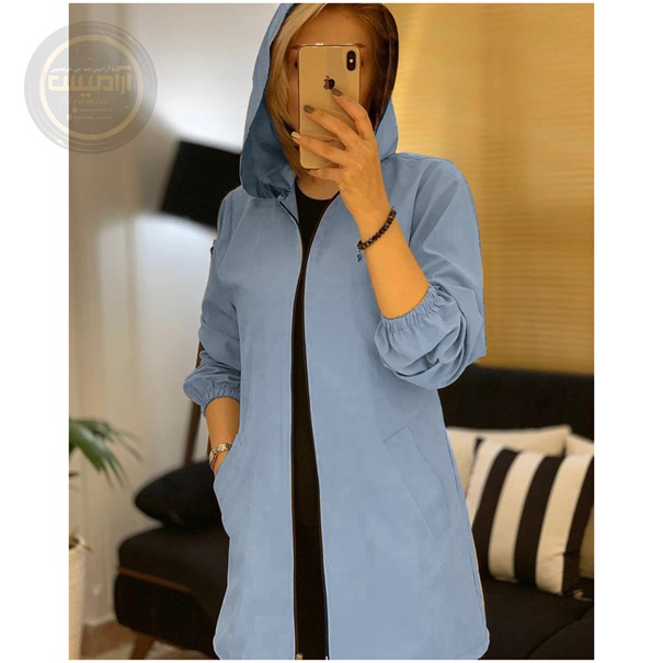 مانتو ابر و بادی زیپ دار جدید آبی رنگ 