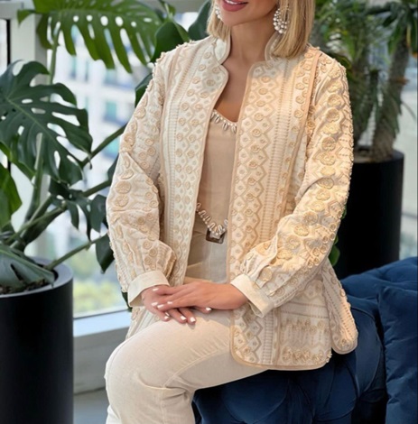 مانتو تابستانی جلوباز با نواردوزی کرم