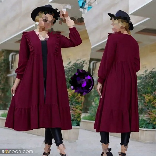 مانتو ابروبادی سیک زنانه رنگ زرشکی جدید