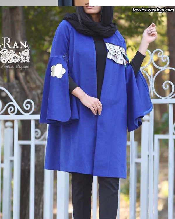 مانتو طرح جدید با آستین زیبا رنگ آبی 
