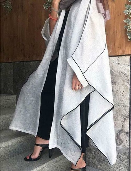 ژاکارد تابستانه بلند سفید با مغزی دوزی مشکی