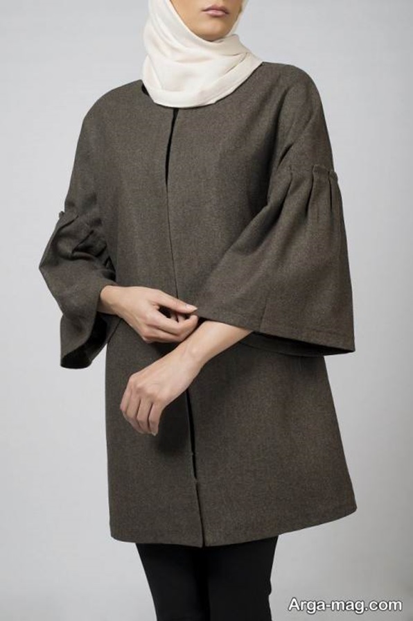 مانتو جدید طرح آستین کلوش رنگ طوسی 