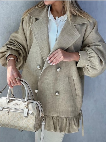 مانتو دکمه دار آستین مچی با جیب