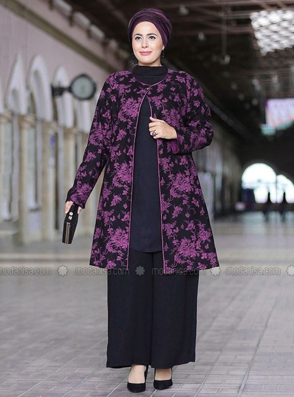 مانتو کتی طرح دار بنفش بسیار زیبا