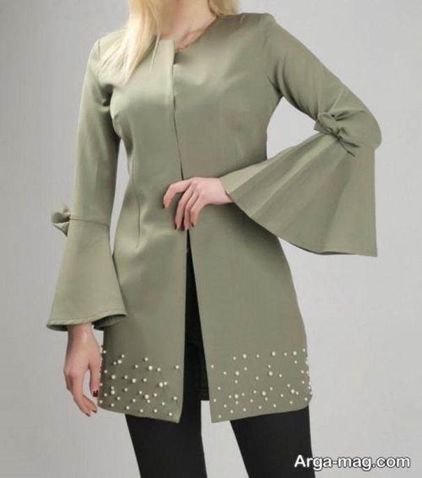 مانتو مدل ابروبادی آستین کلوش مرواریدی 