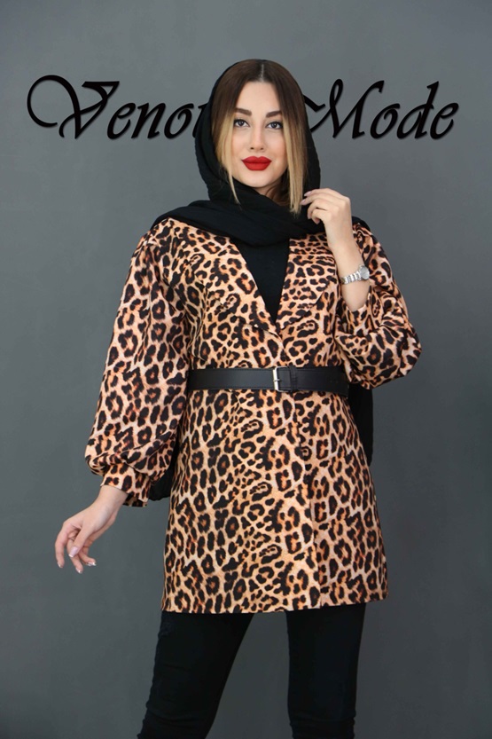 مانتو پلنگی کمربند دار