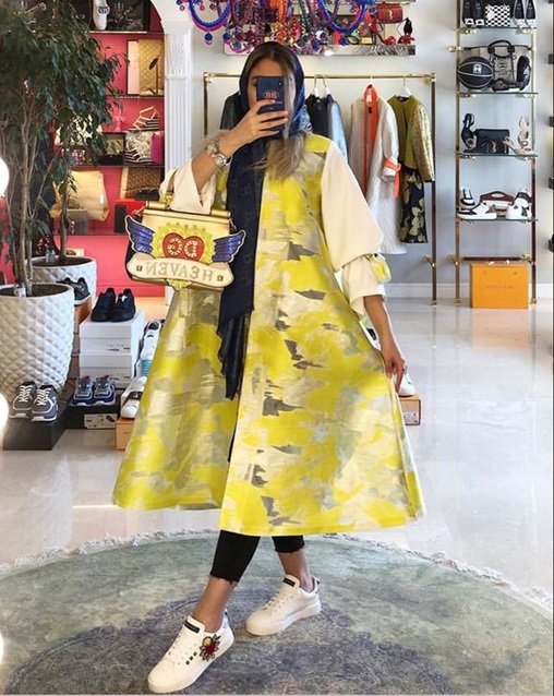 مانتو ژاکارد کژوال بلند و زرد