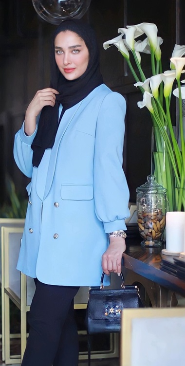 کت ژاکارد آبی دکمه دار