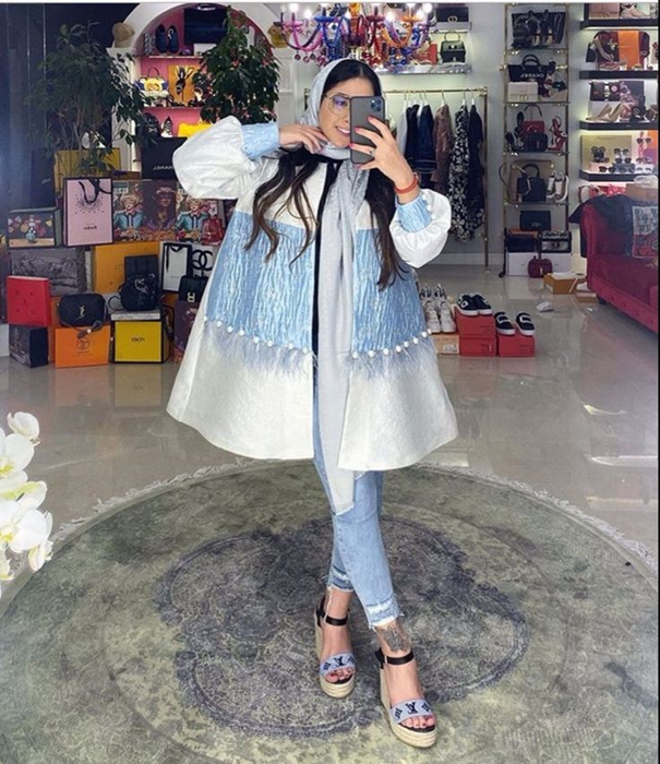 مانتو کتی جدید دورنگ آبی و سفید دخترانه