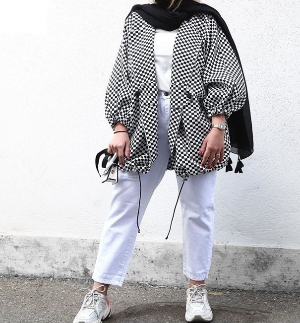 مانتو کتی کوتاه طرح شطرنجی