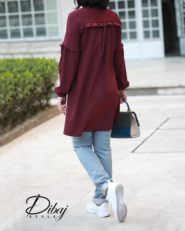 مانتو ابروبادی جدید رنگ زرشکی شیک 