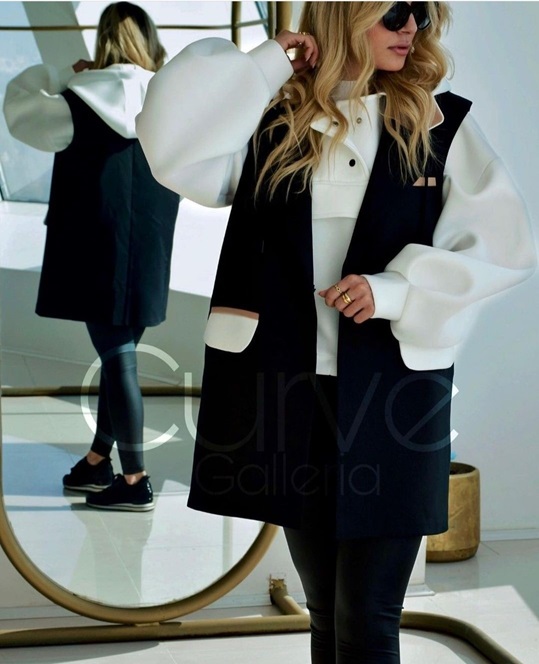 مانتو ژاکارد خاص و دو رنگ با آستین مچی