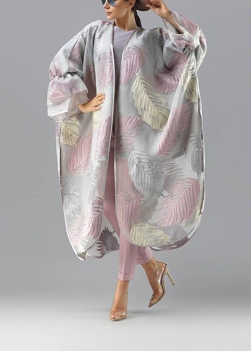 مانتو ژاکارد توری بهاره با طرح برگ و مغزی دوزی