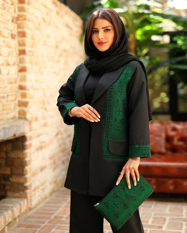 مانتو کتی دخترانه طرح سنتی سبز رنگ