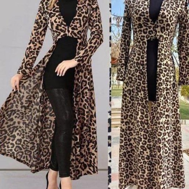 مانتو طرح پلنگی بلند جلو باز