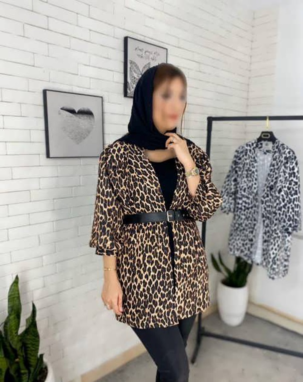 مانتو طرح پلنگی حریر کوتاه دخترانه