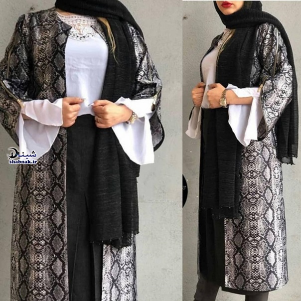 مانتو بلند ژاکارد جلو باز با طرح پوست ماری