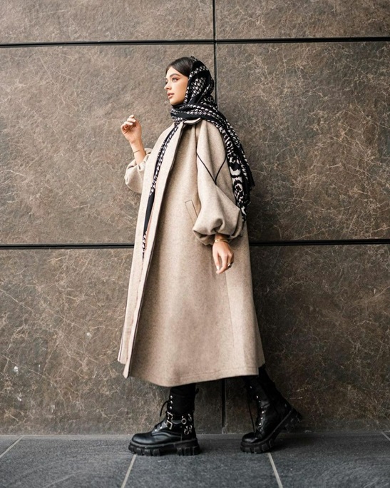 مانتو بلند پاییه با جیب و آستین مچی