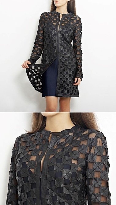 مانتو مجلسی ژاکارد مشکی با چرم