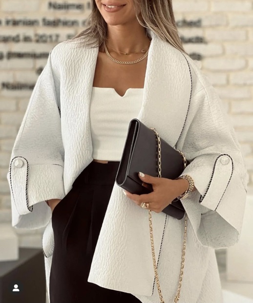 مانتو سفید شیک و مجلسی مناسب مهمانی با پارچه ژاکارد