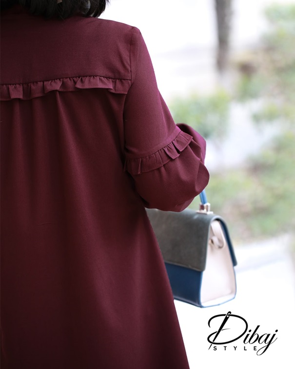 مانتو ابروبادی رنگ زرشکی با آستین طرحدار 