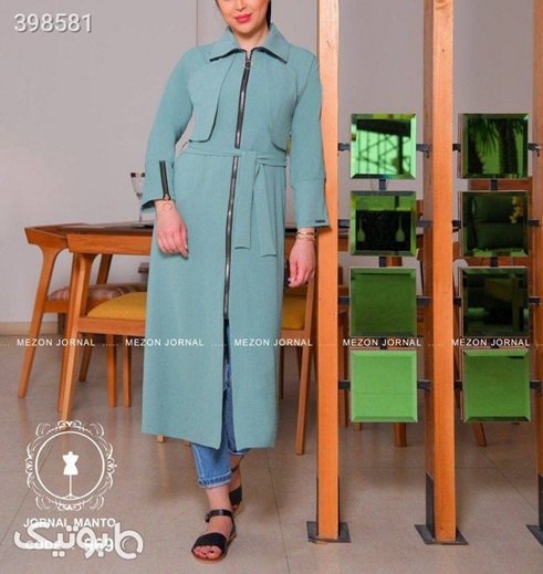 مانتو بلند ابروبادی رنگ خاص و زیپ دار 