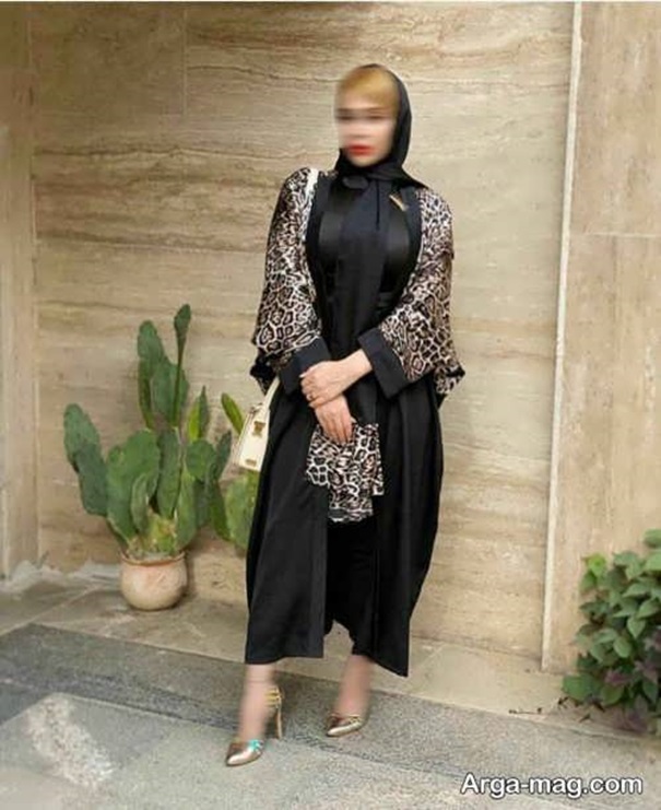 مانتو پلنگی آستین کیمونو