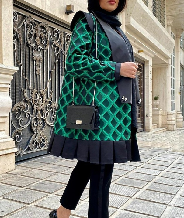 مانتو کتی مدل خرجکار به رنگ سبز زیبا