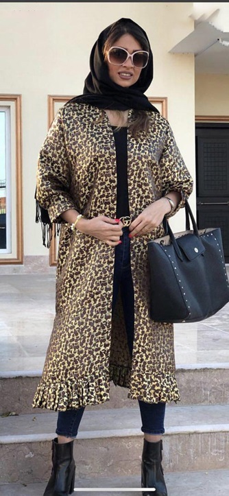 مانتو پلنگی پاین چین دار کوتاه