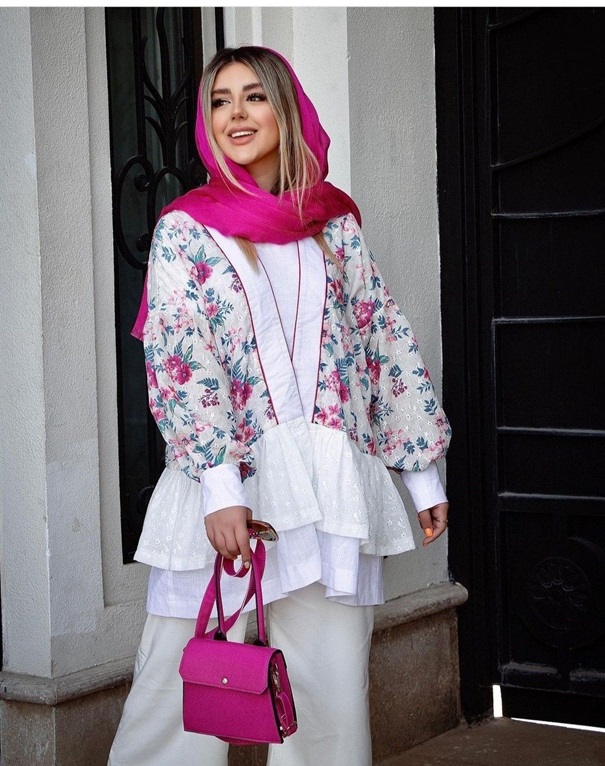 مانتو تابستانه با ترکیب لینن و ژاکارد و طرح گل