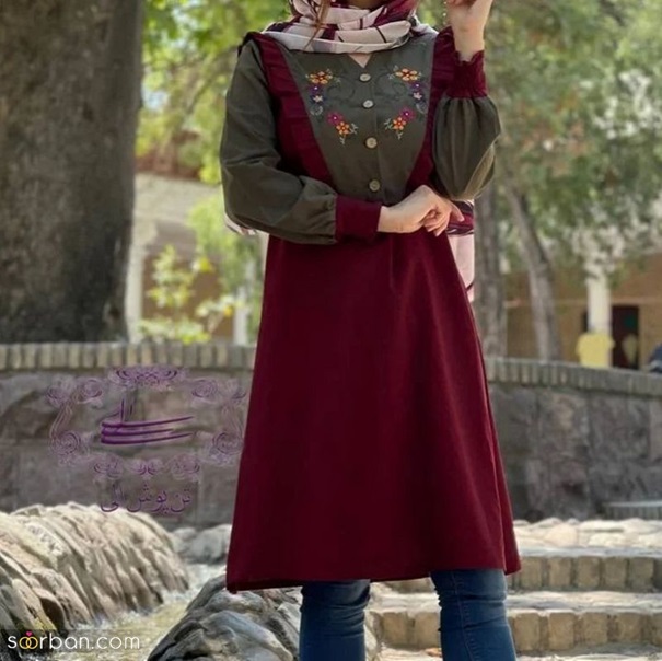 مانتو مدل جدید رنگ زرشکی بسیار زیبا 