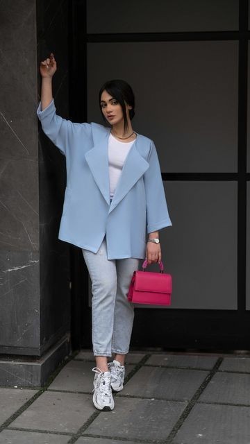 مانتو کتی آبی‌روشن با یقه انگلیسی مدروز